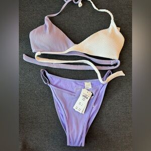 Hollister Purple / White Wrap Top Bikini Set